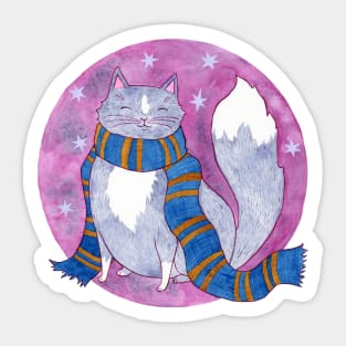 Smart Witch Cat in a Blue and Bronze Scarf Sticker